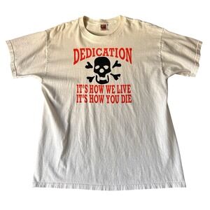 Vintage Men's Y2K Skater Summer Pride T Shirt XL Dedication Skull Inspiring